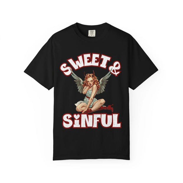 Sweet & Sinful Angel Devil Retro Comfort Colors Tee LavenderCeleste