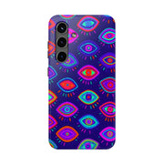 Trippy Neon Evil Eye Protective Tough Phone Case LavenderCeleste