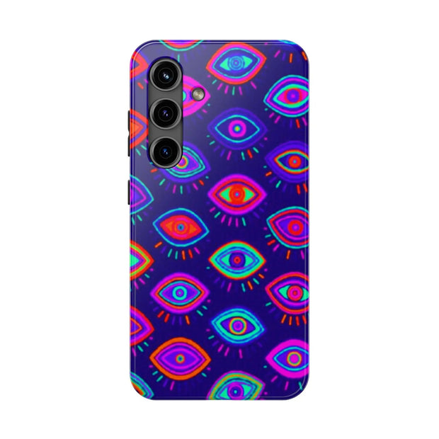 Trippy Neon Evil Eye Protective Tough Phone Case LavenderCeleste