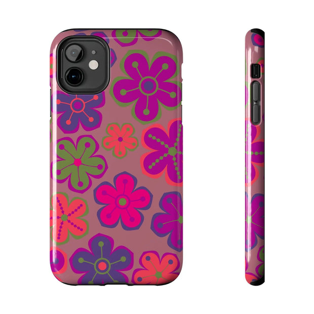 Retro Neon Groovy Flowers Tough Phone Case – 70s Psychedelic Floral Pattern Printify