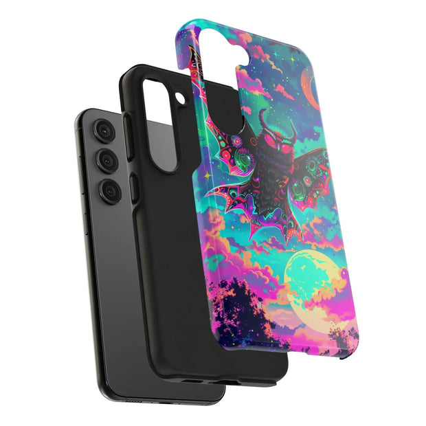 Mothman Tough Phone Case – Psychedelic Neon Cryptid Aesthetic - LavenderCeleste