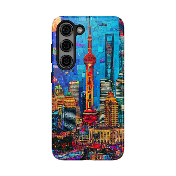Shanghai Skyline Collage Pop Art Tough Phone Case LavenderCeleste