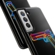 Neon Rainbow Gun Tough Phone Case – Bold Retro Vaporwave Aesthetic LavenderCeleste
