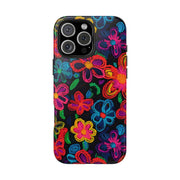 Neon Crochet Floral Tough Phone Case – Vibrant Retro Handmade Pattern Printify