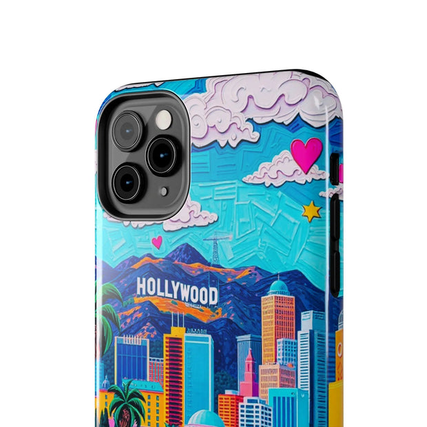 Los Angeles Hollywood Skyline Tough Phone Case – Vibrant Pop Art City Design - LavenderCeleste