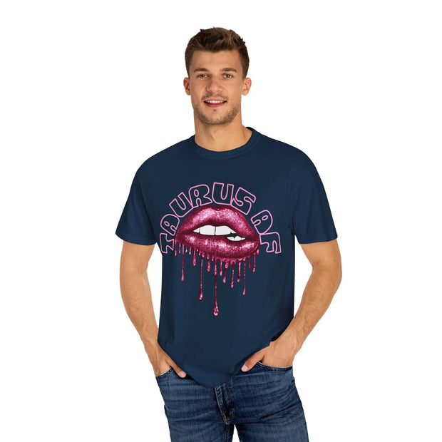 Taurus AF Glitter Lips Zodiac Comfort Colors Tee LavenderCeleste