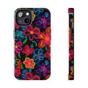 Neon Crochet Floral Tough Phone Case – Vibrant Retro Handmade Pattern Printify