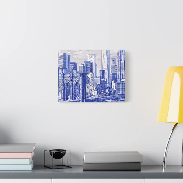 New York City Toile Art – Blue Scenic Skyline Matte Canvas Printify