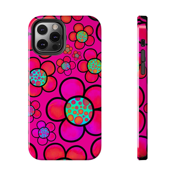 Hot Pink Retro Flower Power Tough Phone Case LavenderCeleste
