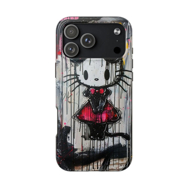 Goth Bow Cat Graffiti Pop Art Tough Phone Case LavenderCeleste