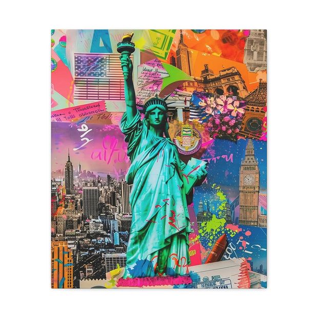 Vibrant New York Collage Matte Canvas – Statue of Liberty Pop Art Printify