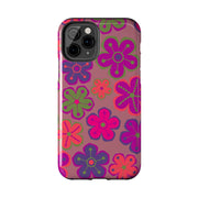 Retro Neon Groovy Flowers Tough Phone Case – 70s Psychedelic Floral Pattern LavenderCeleste