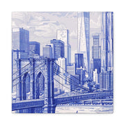 New York City Toile Art – Blue Scenic Skyline Matte Canvas Printify