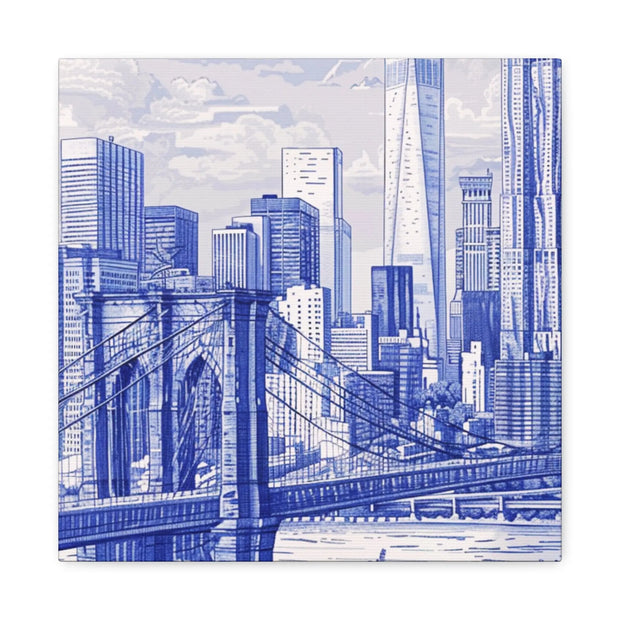 New York City Toile Art – Blue Scenic Skyline Matte Canvas Printify