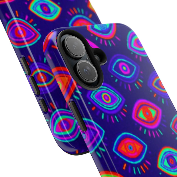 Trippy Neon Evil Eye Protective Tough Phone Case LavenderCeleste