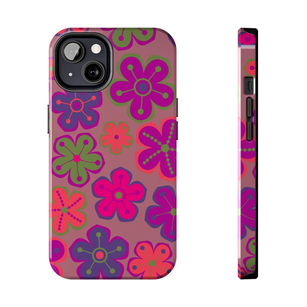 Retro Neon Groovy Flowers Tough Phone Case – 70s Psychedelic Floral Pattern Printify