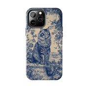 Maine Coon Toile Tough Phone Case – Vintage Blue Floral Cat Pattern - LavenderCeleste