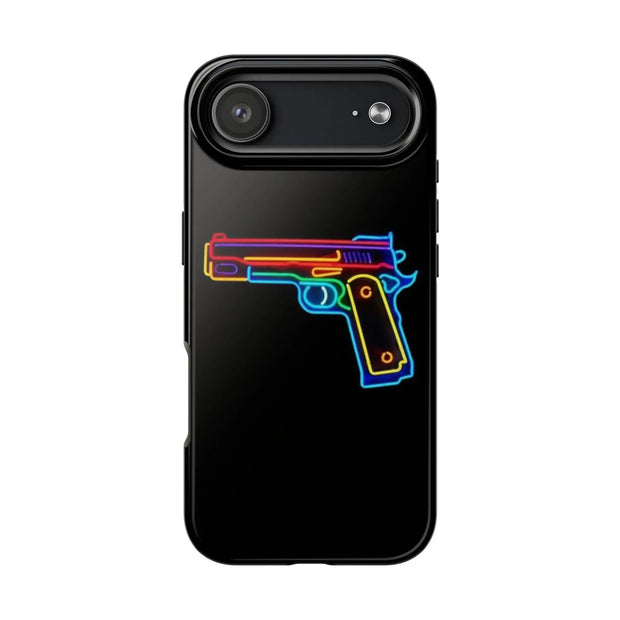 Neon Rainbow Gun Tough Phone Case – Bold Retro Vaporwave Aesthetic Printify