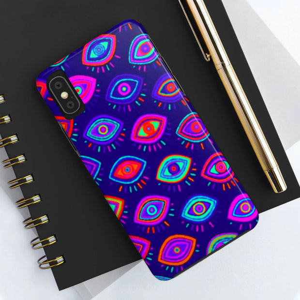 Trippy Neon Evil Eye Protective Tough Phone Case LavenderCeleste