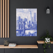 New York City Toile Art – Blue Scenic Skyline Matte Canvas LavenderCeleste
