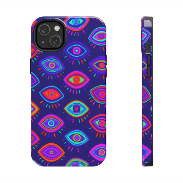 Trippy Neon Evil Eye Protective Tough Phone Case LavenderCeleste
