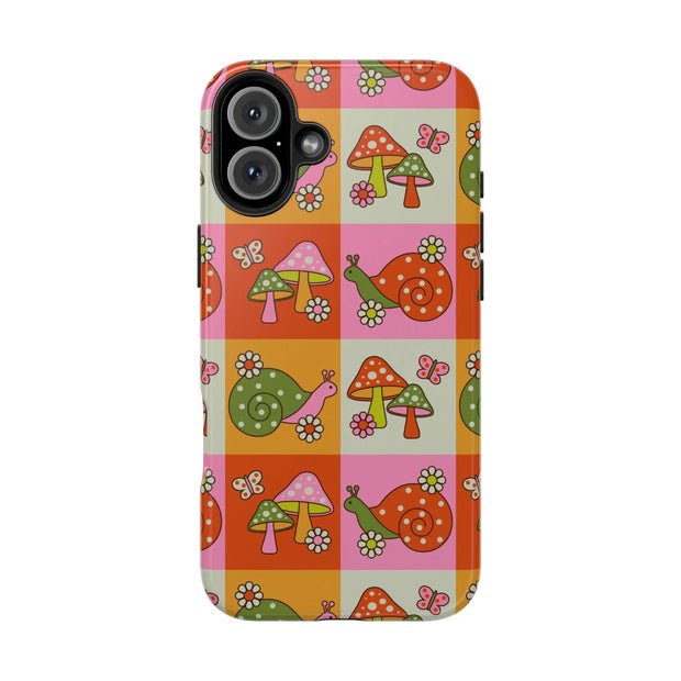 Retro Groovy Snail and Mushroom Tough Phone Case LavenderCeleste