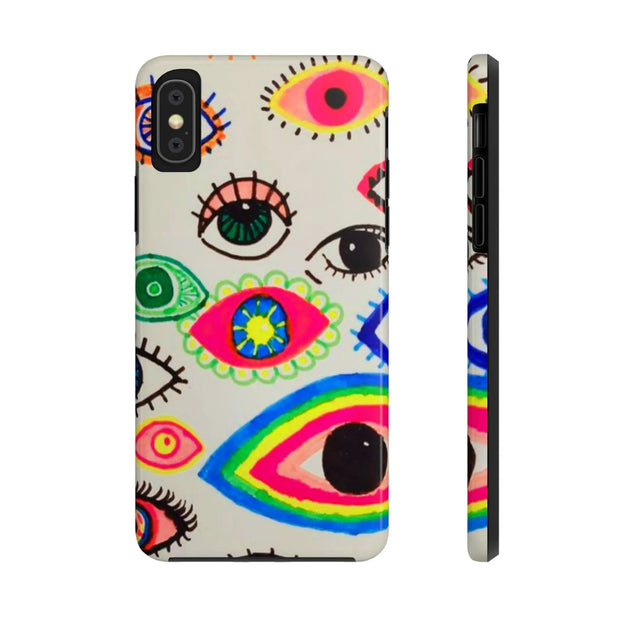 White Neon Evil Eye Psychedelic Pattern Tough Phone Case LavenderCeleste