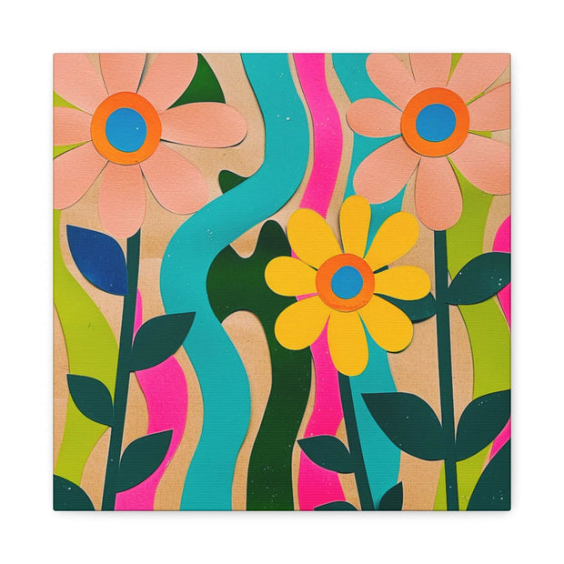 Groovy Paper Cut Flower Matte Canvas Art Printify