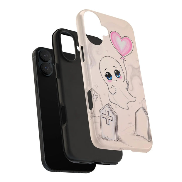 Sad Ghost with Heart Balloon Kawaii Tough Phone Case LavenderCeleste