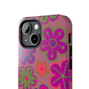 Retro Neon Groovy Flowers Tough Phone Case – 70s Psychedelic Floral Pattern LavenderCeleste