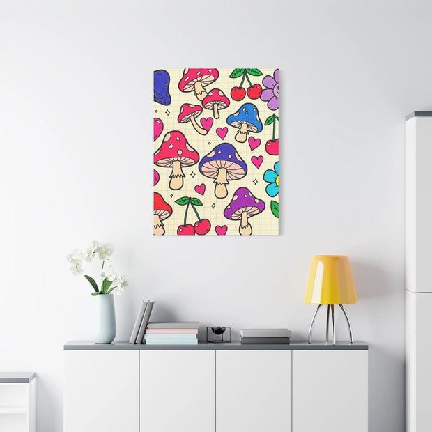 Kawaii Mushroom Cherry Flower Matte Canvas Print LavenderCeleste