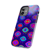 Trippy Neon Evil Eye Protective Tough Phone Case LavenderCeleste