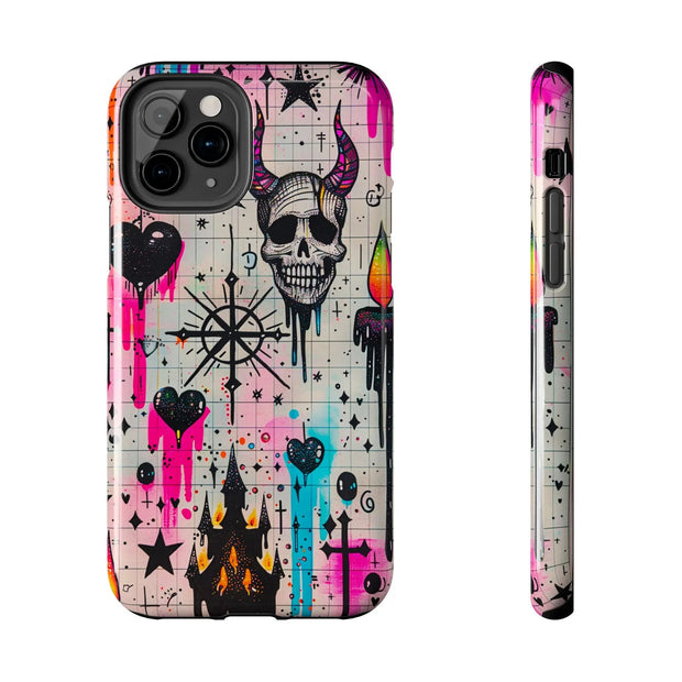 Skull Occult Neon Drip Pastel Goth Tough Phone Case LavenderCeleste