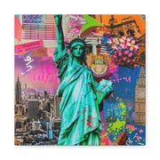 Vibrant New York Collage Matte Canvas – Statue of Liberty Pop Art Printify