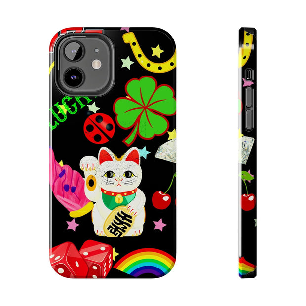 Lucky Symbols Tough Phone Case – 777 Dice Rainbow Maneki Neko Design - LavenderCeleste