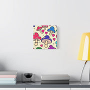 Kawaii Mushroom Cherry Flower Matte Canvas Print LavenderCeleste