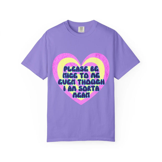 Please Be Nice To Me Retro Heart Graphic Tee LavenderCeleste