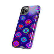 Trippy Neon Evil Eye Protective Tough Phone Case LavenderCeleste