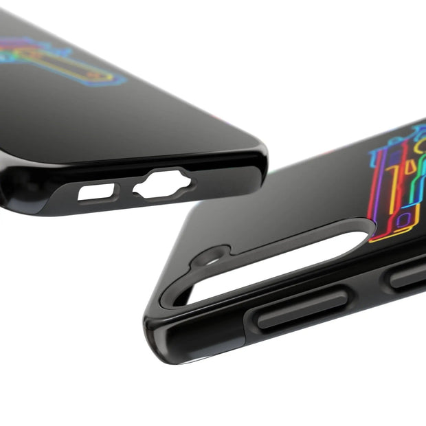 Neon Rainbow Gun Tough Phone Case – Bold Retro Vaporwave Aesthetic LavenderCeleste