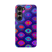 Trippy Neon Evil Eye Protective Tough Phone Case LavenderCeleste