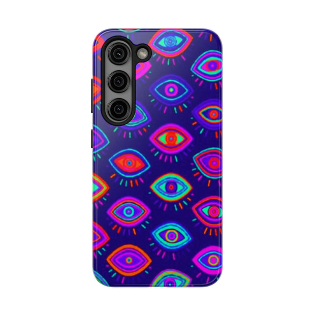 Trippy Neon Evil Eye Protective Tough Phone Case LavenderCeleste
