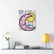 Kawaii Sun and Moon Doodle Matte Canvas Art Print LavenderCeleste