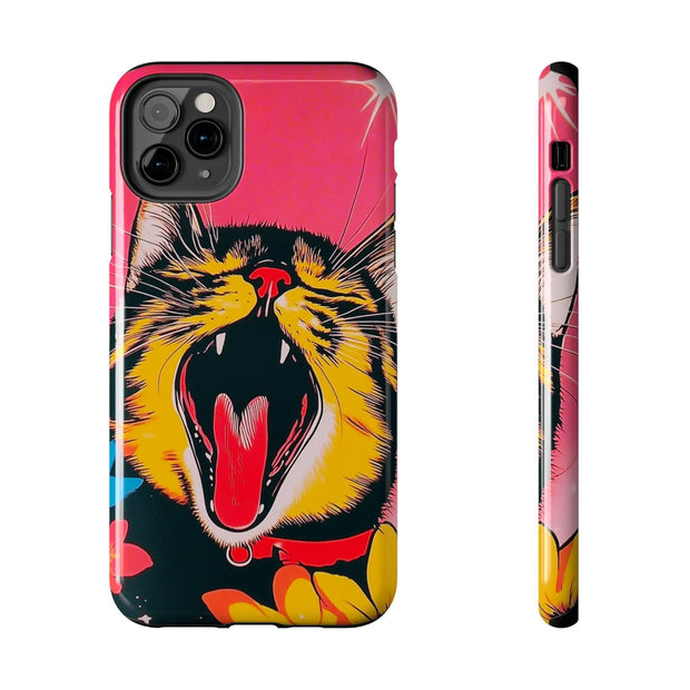 Yawning Cat Pop Art Bright Retro Aesthetic Tough Phone Case LavenderCeleste