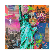 Vibrant New York Collage Matte Canvas – Statue of Liberty Pop Art Printify