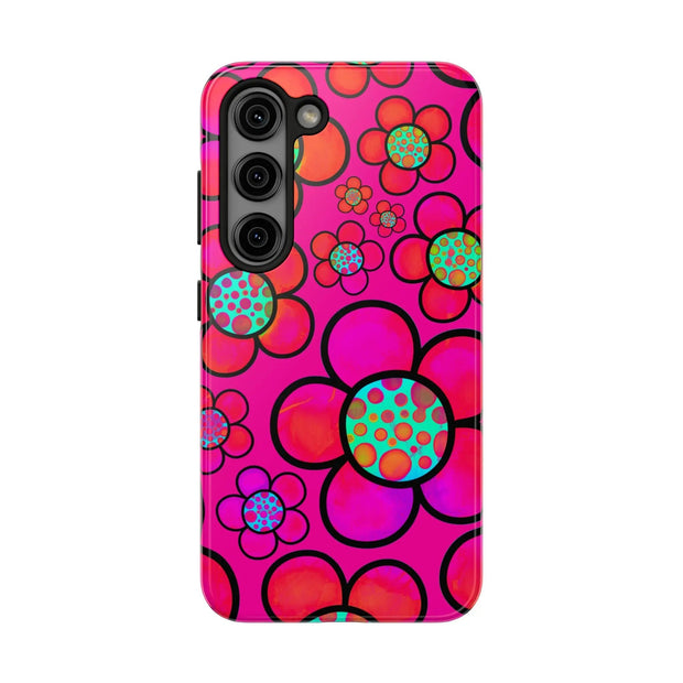 Hot Pink Retro Flower Power Tough Phone Case LavenderCeleste