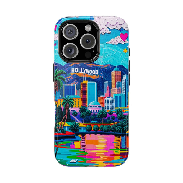 Los Angeles Hollywood Skyline Tough Phone Case – Vibrant Pop Art City Design - LavenderCeleste