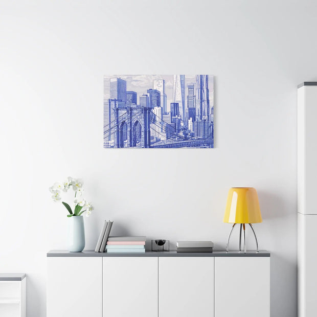 New York City Toile Art – Blue Scenic Skyline Matte Canvas Printify