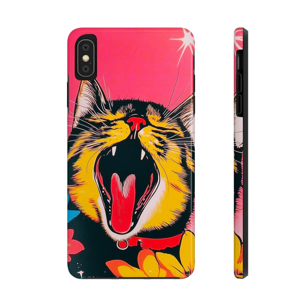 Yawning Cat Pop Art Bright Retro Aesthetic Tough Phone Case LavenderCeleste