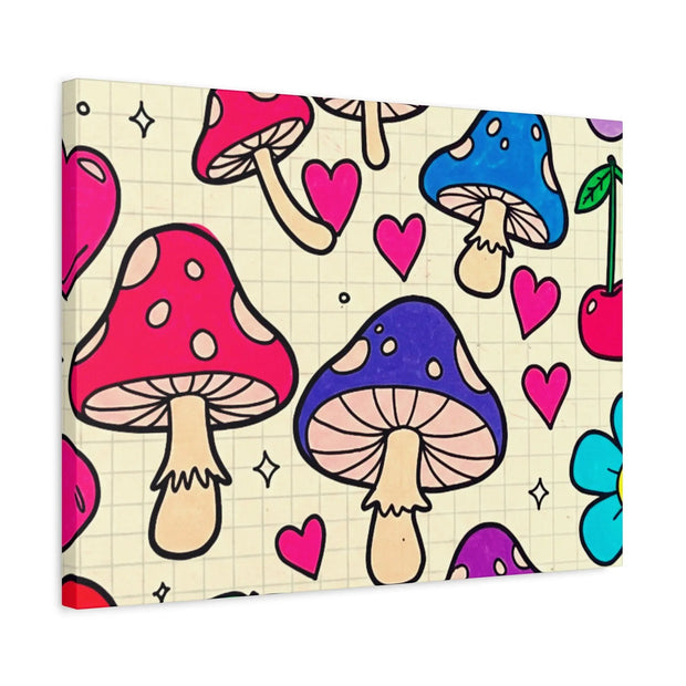Kawaii Mushroom Cherry Flower Matte Canvas Print LavenderCeleste