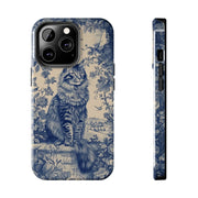 Maine Coon Toile Tough Phone Case – Vintage Blue Floral Cat Pattern - LavenderCeleste